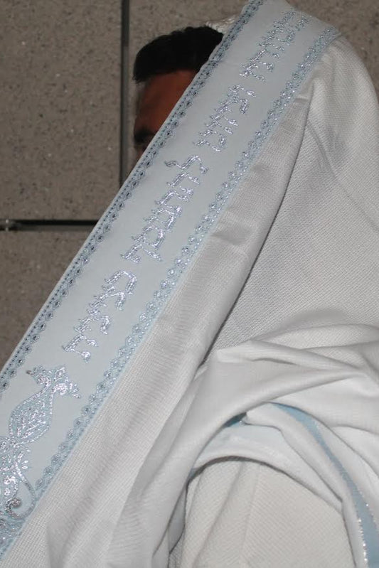 טלית דגים חתנים פסים תכלת