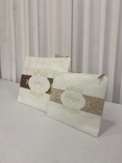 סט כיסוי טלית ותפילין לבן