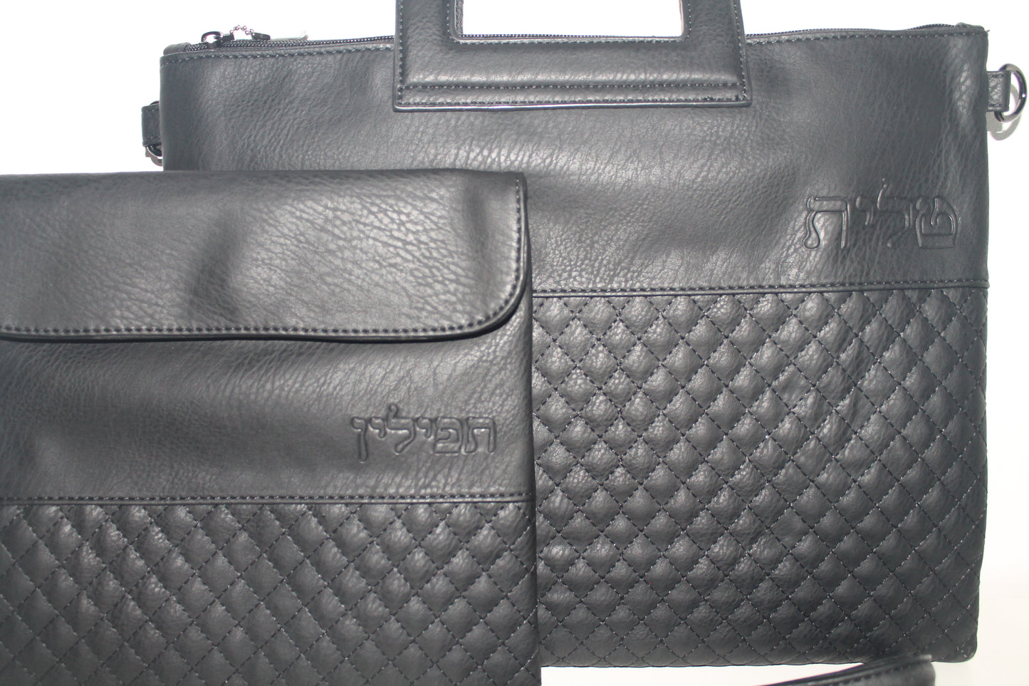 כיסוי טלית ותפילין עם ידית ורצועת נשיאה דגם דמוי עור שחור