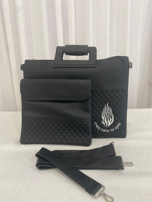 סט כיסוי טלית ותפילין עם רצועה וידית שחור האש שלי