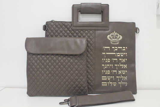 כיסוי טלית ותפילין עם ידית ורצועת נשיאה דגם דמוי עור חום