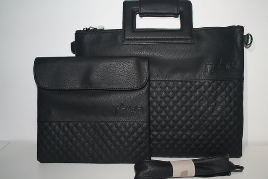 כיסוי טלית ותפילין עם ידית ורצועת נשיאה דגם דמוי עור שחור